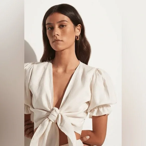 REVOLVE | Faithfull the Brand | Jamais Wrap Top white linen - Picture 4 of 14